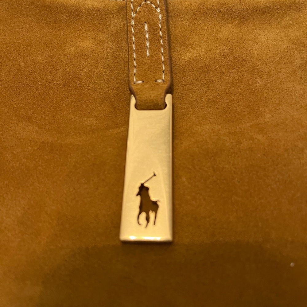 Polo by Ralph Lauren Mustard Suede Crescent Shoulder Bag with Gold Hardware - Picture 4 of 7